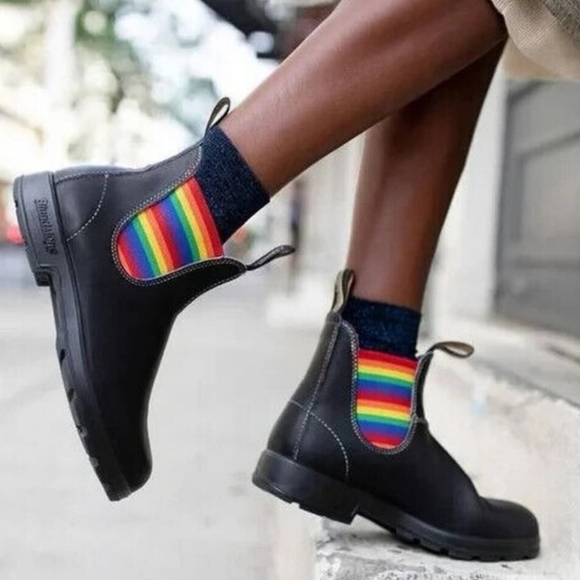 Blundstone Rainbow Pride Black Leather Chelsea Ankle Boots Womens 6 - Picture 1 of 13